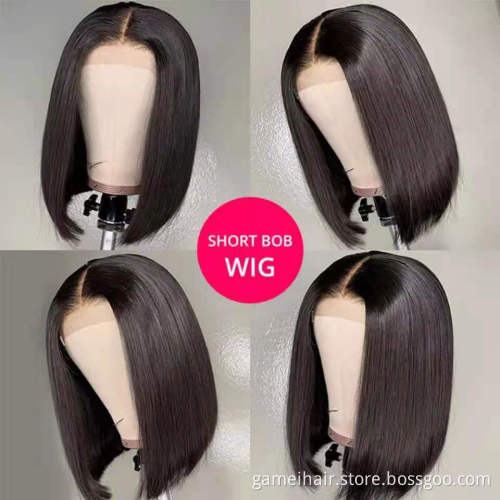 Short 8-14 Inch Straight Bob Human Hair Lace Front Wig Ready To Ship Brazilian Cuticle Aligned Hair Frontal Lace Wig Wholesale